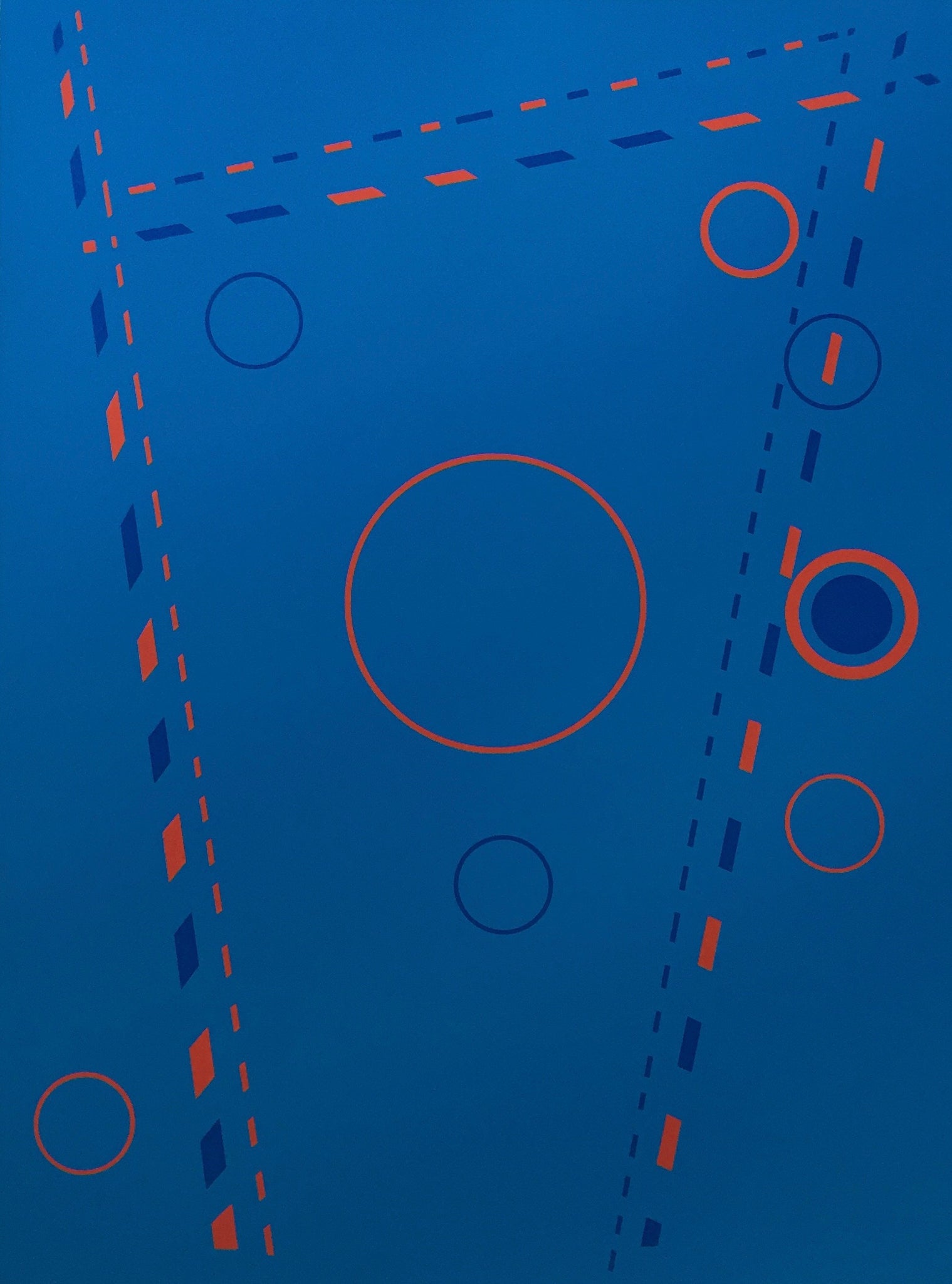 Geometric, Blue with Orange Circles